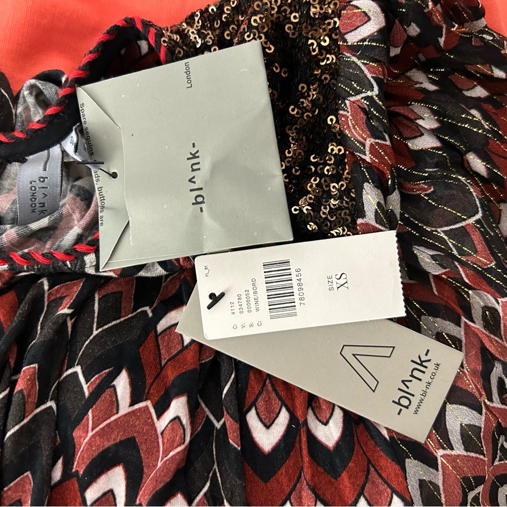 NWT Anthropologie Bl-nk Printed Sequin-Embellished Blouse in Wine - Picture 10 of 10